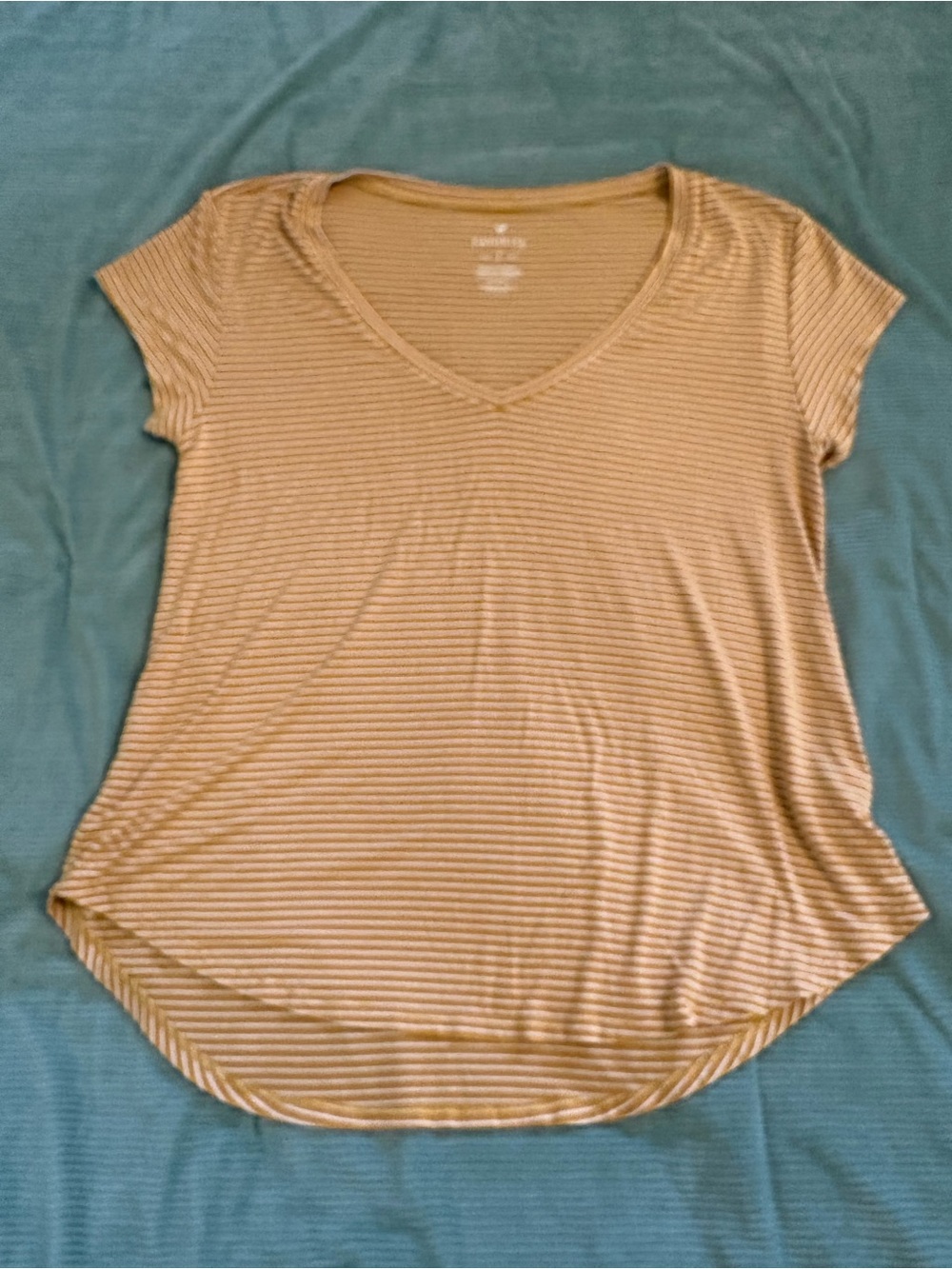 American Eagle Outfitters Mustard Yellow & White Striped V-Neck Tee